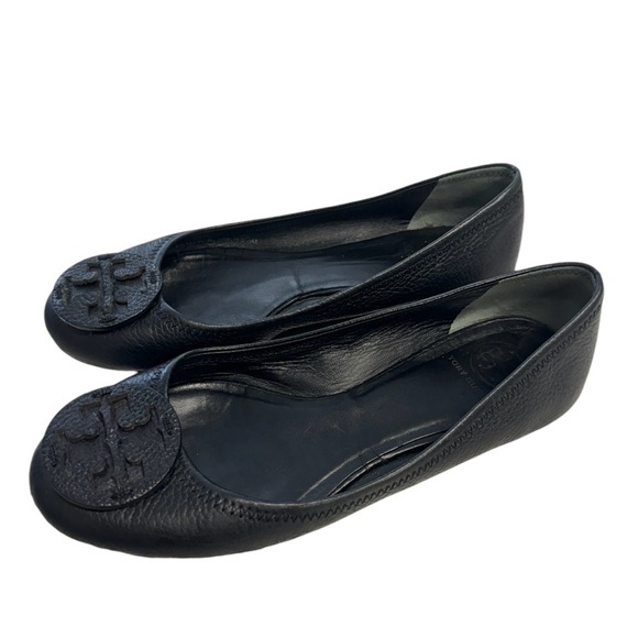 Tory Burch Pebble Black Leather Flats Size 8.5 - Picture 3 of 9